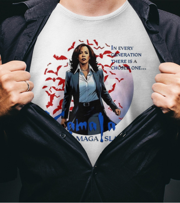 Kamala The MAGA Slayer In Every Generation There Is A Chosen One Bats Moon Background T-Shirt
