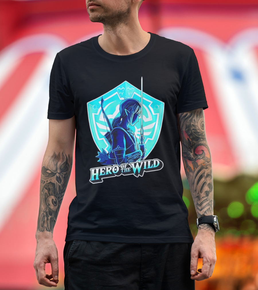 Hero of the Wild Legend of Zelda Link Blue Sword and Shield T-Shirt