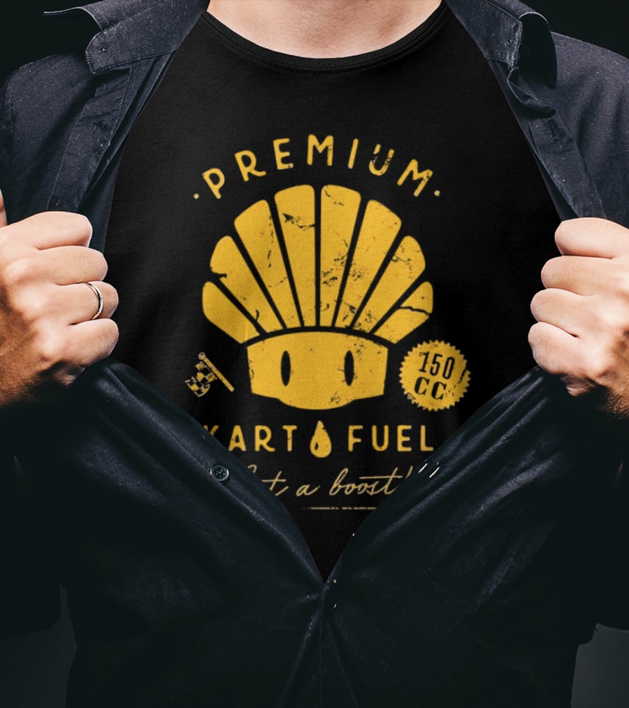 Mario Kart Premium Yellow Shell Kart Fuel 150cc Get A Boost T-Shirt