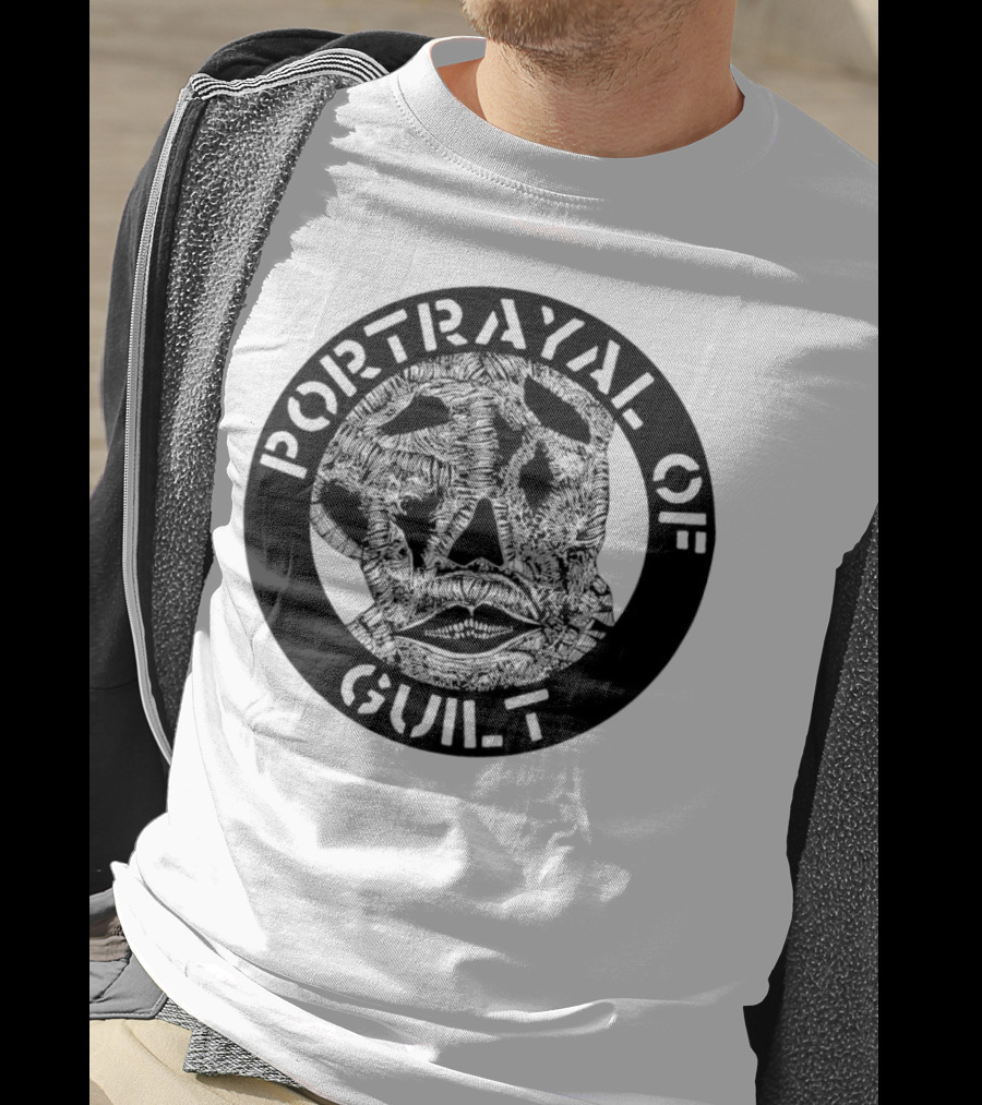 PORTRAYAL OF GUILT Circle Logo With Abstract Face T-Shirt