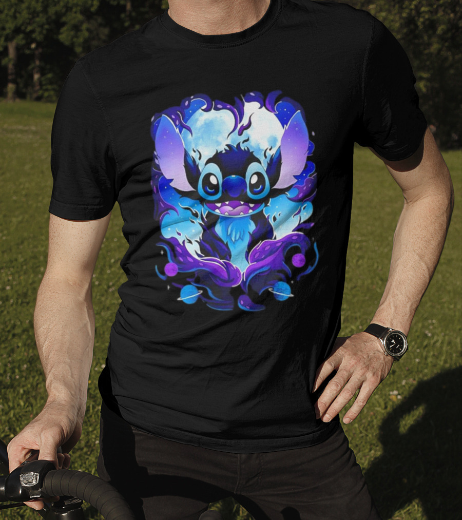 Stitch Experiment 626 Cosmic Darkness Cartoon T-Shirt