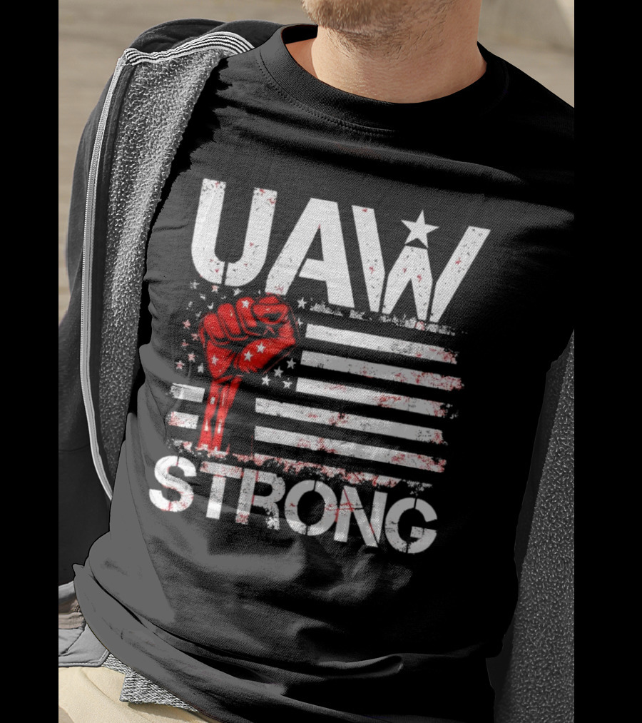 UAW Strong Red Fist American Flag T-Shirt
