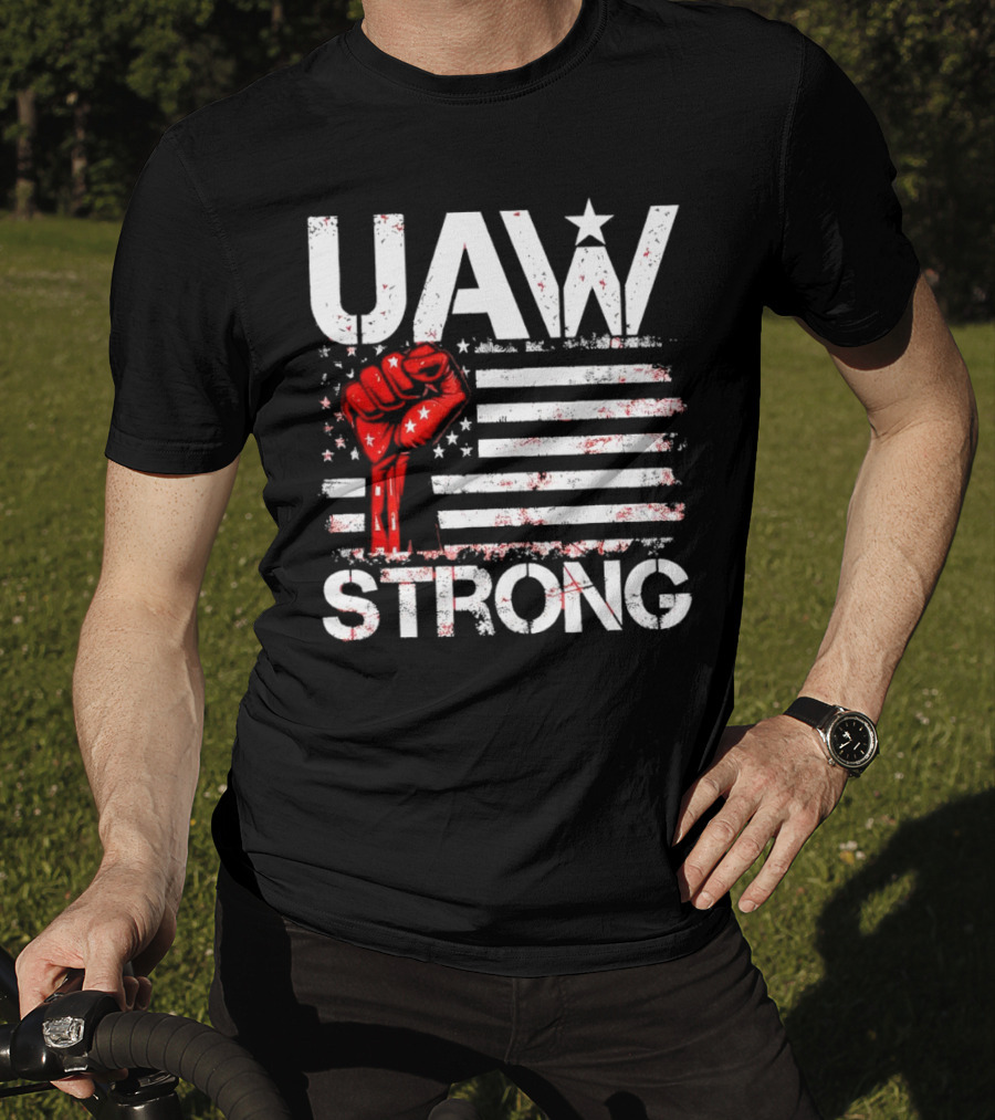 UAW Strong Red Fist American Flag T-Shirt