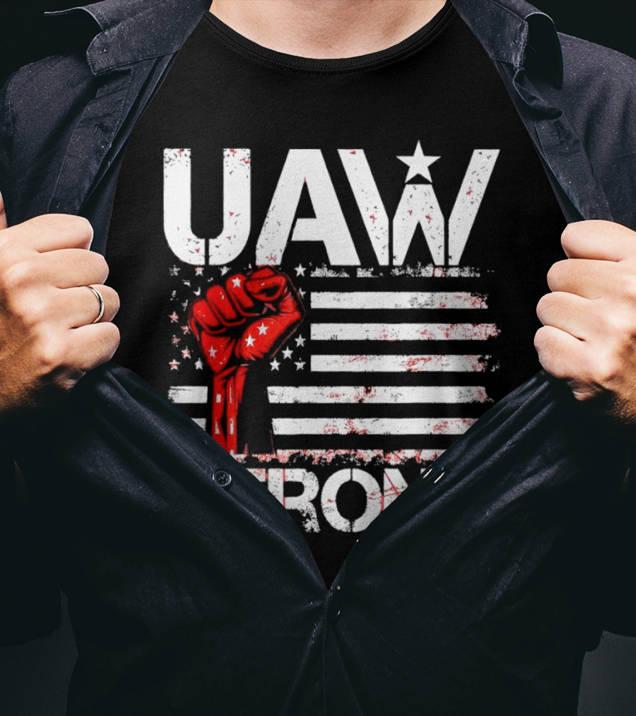 UAW Strong Red Fist American Flag T-Shirt