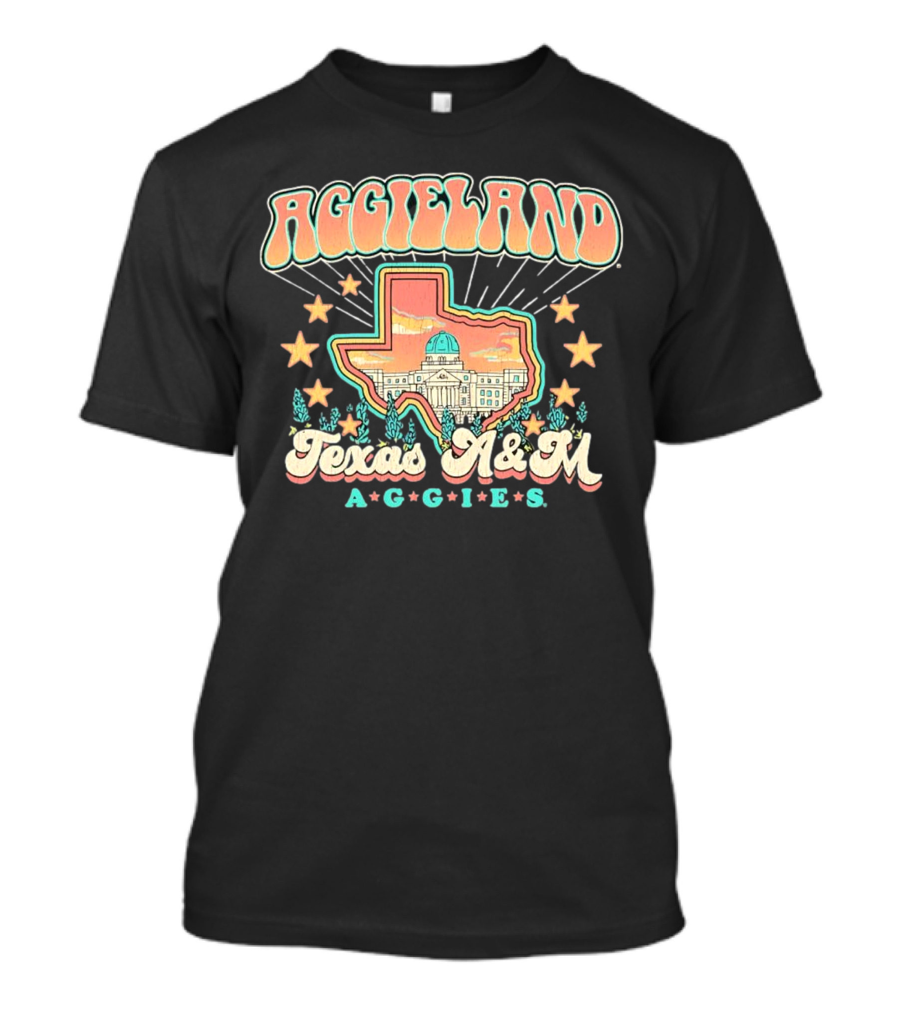 Aggieland Texas A&M Aggies Fiesta With Texas Outline And Stars T-Shirt