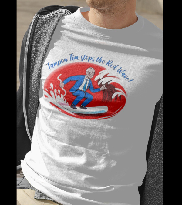 Tampon Tim Stops The Red Wave Surfing Cartoon T-Shirt