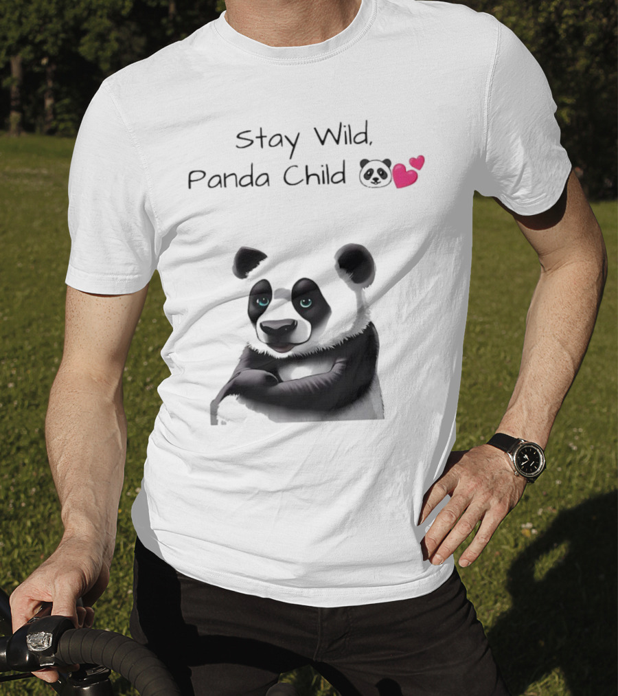 Stay Wild Panda Child Cute Emoji Panda Hearts T-Shirt