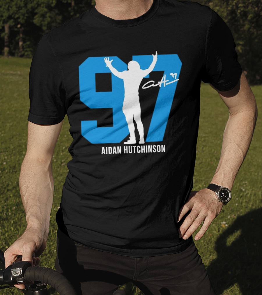 Aidan Hutchinson 97 Detroit Lions Silo Signature T-Shirt