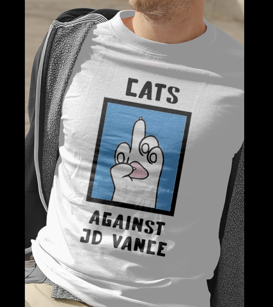 Cats Against JD Vance Middle Finger Paw Drawing T-Shirt