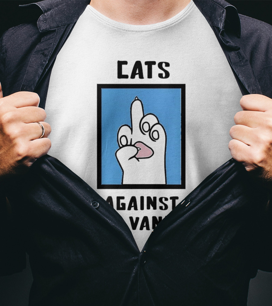 Cats Against JD Vance Middle Finger Paw Drawing T-Shirt