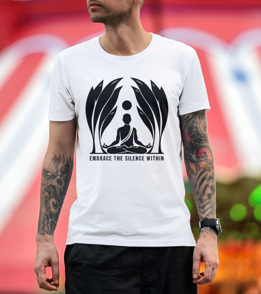 Embrace The Silence Within Meditation Silhouette and Enigmatic Leafy Eyes T-Shirt