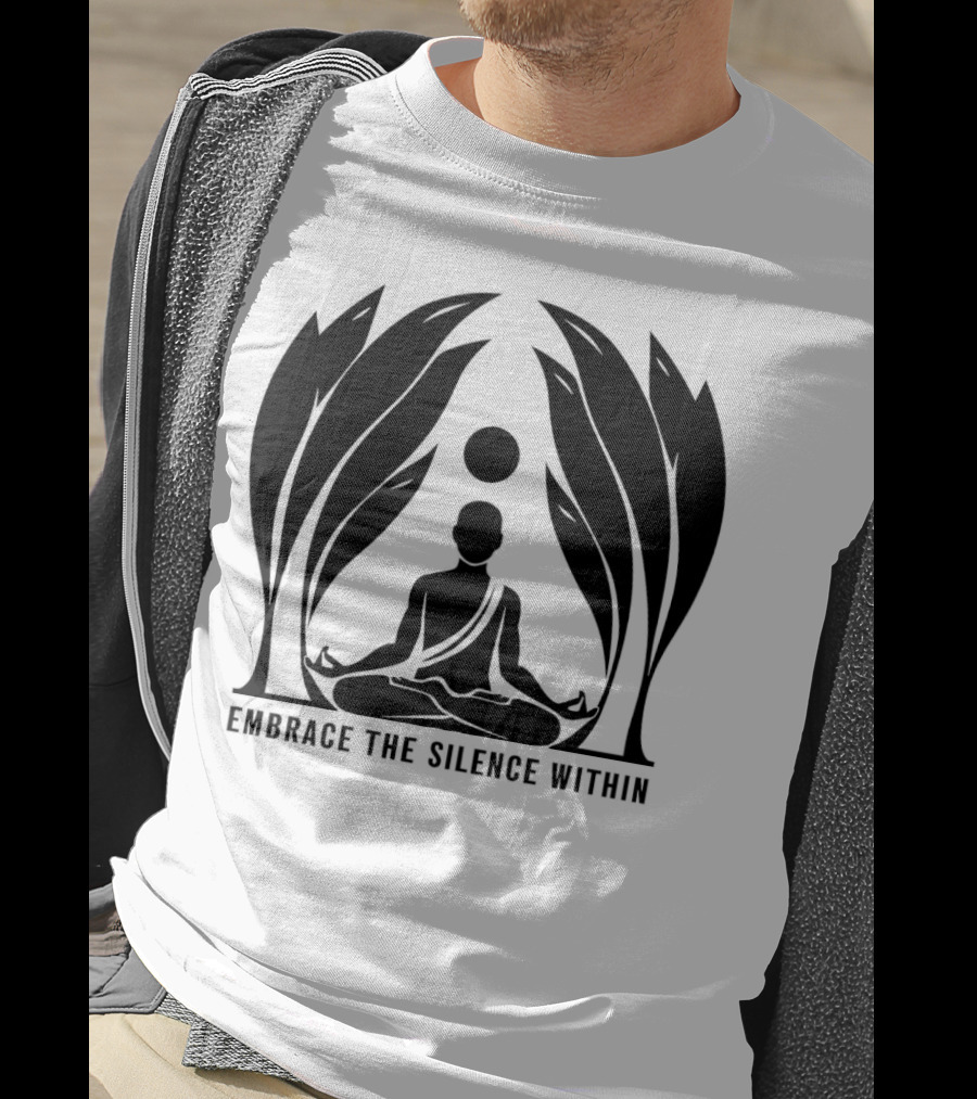 Embrace The Silence Within Meditation Silhouette And Enigmatic Leafy Eyes T-Shirt