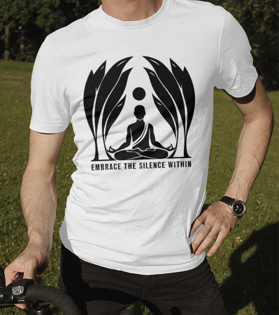 Embrace The Silence Within Meditation Silhouette And Enigmatic Leafy Eyes T-Shirt