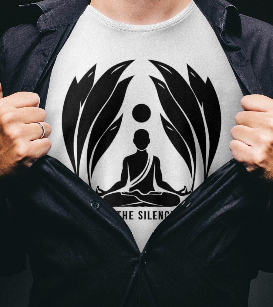 Embrace The Silence Within Meditation Silhouette And Enigmatic Leafy Eyes T-Shirt
