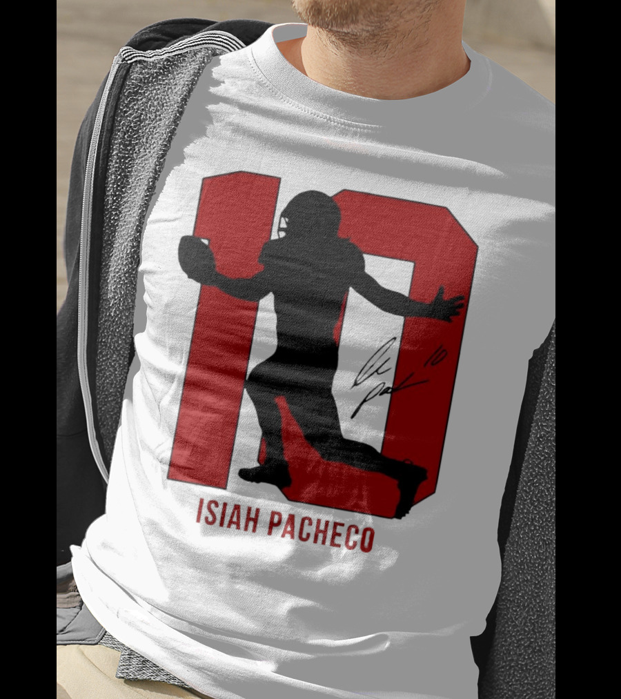 Isiah Pacheco Number 10 Kansas City Chiefs Silo Signature Action T-Shirt