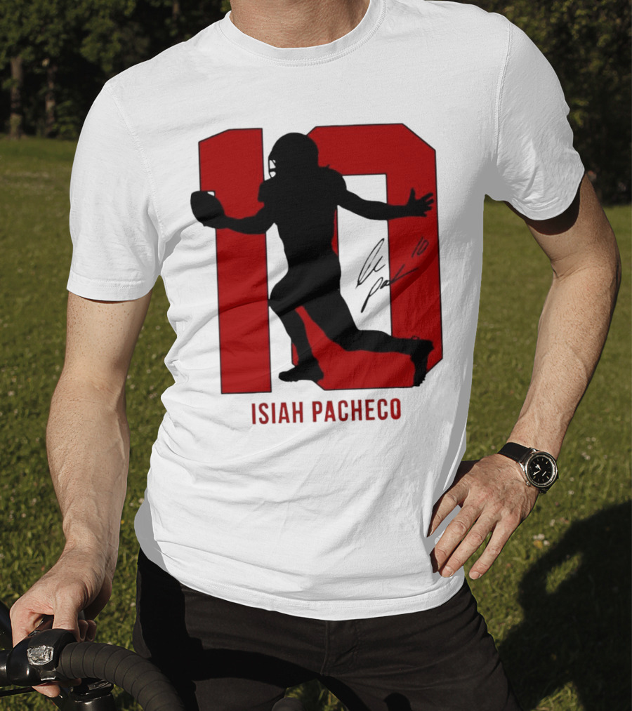 Isiah Pacheco Number 10 Kansas City Chiefs Silo Signature Action T-Shirt
