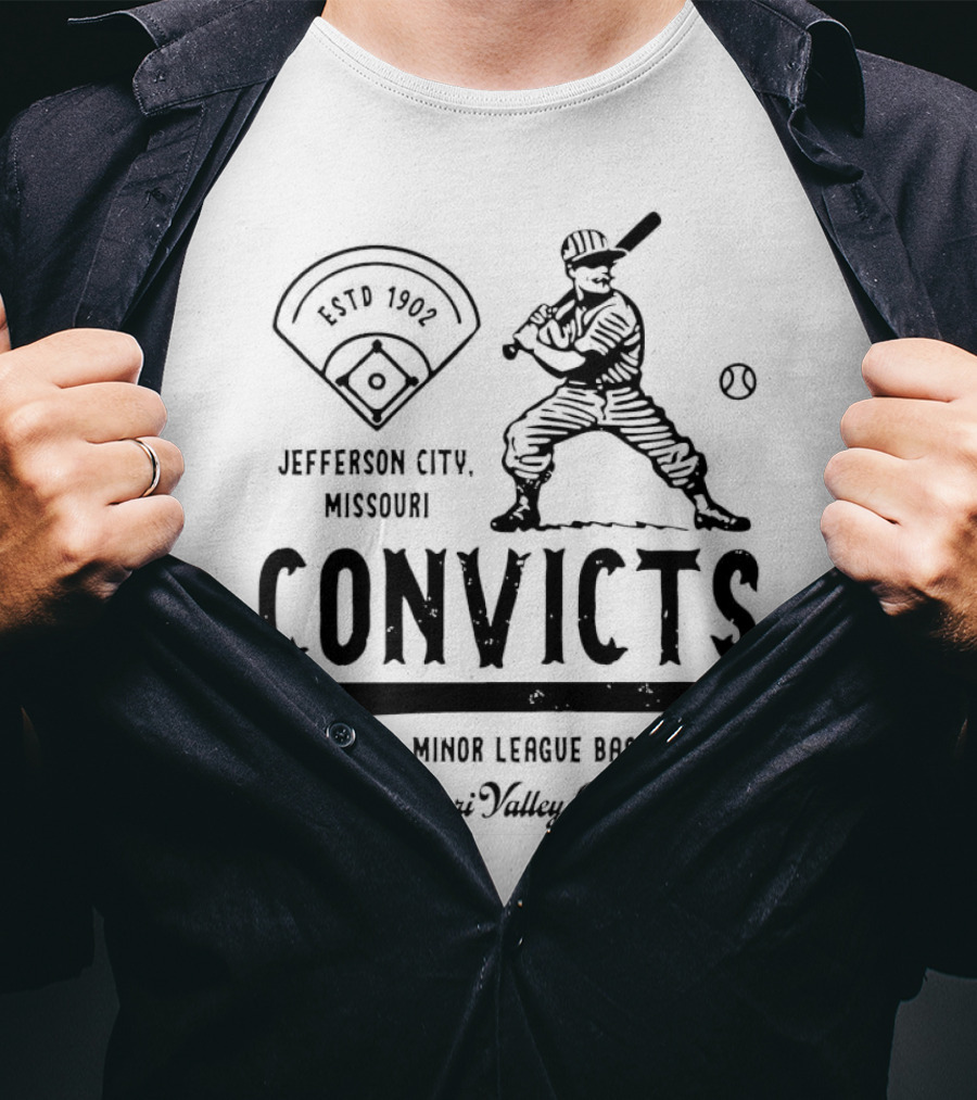 Jefferson City Convicts Missouri Valley League Baseball Estd 1902 T-Shirt