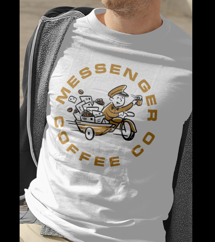 Messenger Coffee Co Joe Gatto Mailman With Coffee Cup T-Shirt
