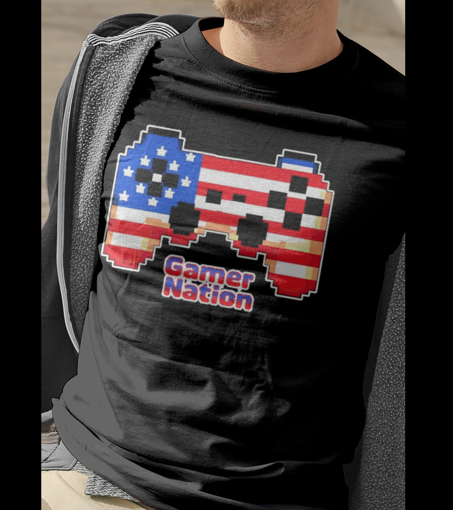 American Flag Pixel Art Gamer Nation Controller T-Shirt
