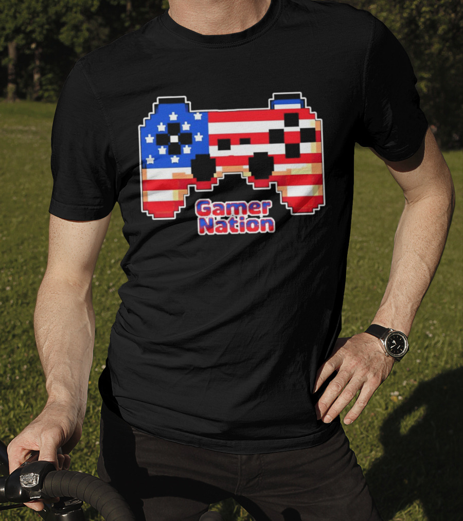 American Flag Pixel Art Gamer Nation Controller T-Shirt