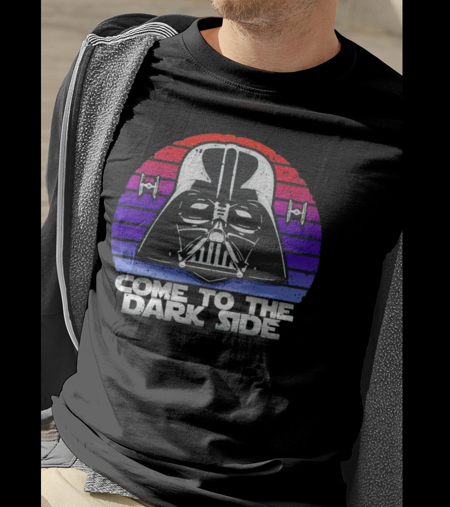 Darth Vader Come To The Dark Side Retro Stripes With Tie Fighters T-Shirt