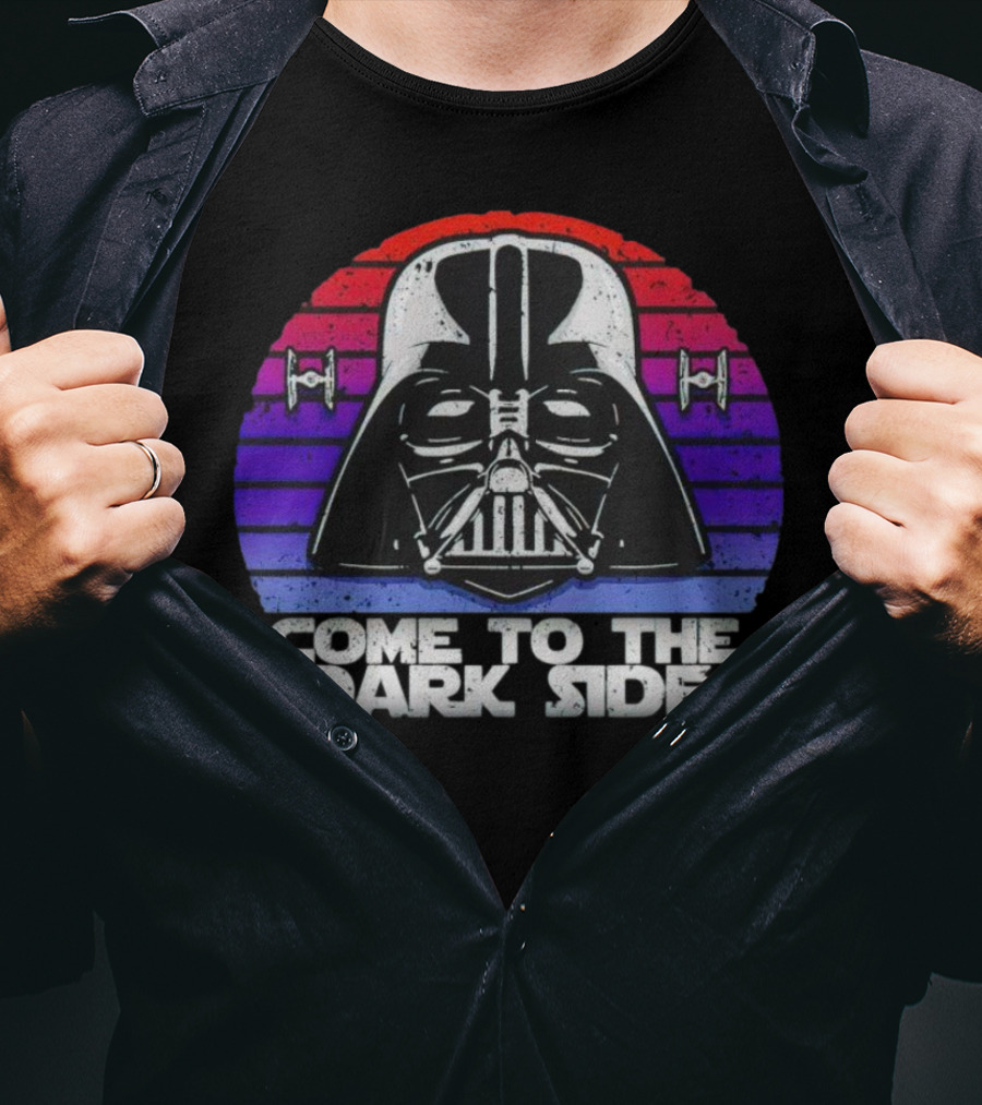 Darth Vader Come To The Dark Side Retro Stripes With Tie Fighters T-Shirt