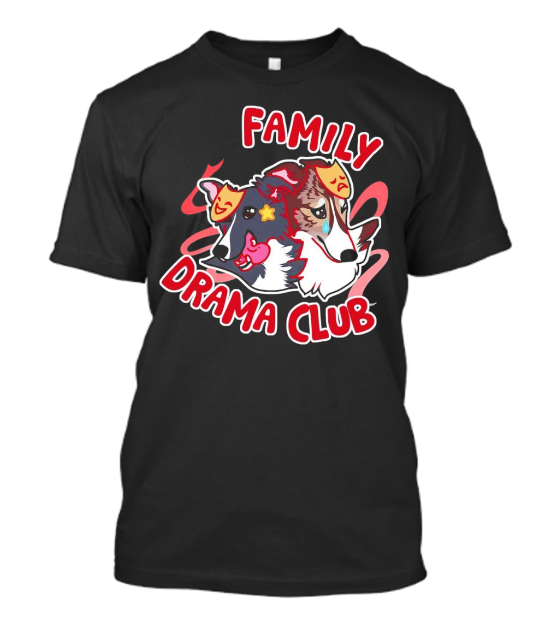 FAMILY DRAMA CLUB Dog Faces With Theater Masks T-Shirt