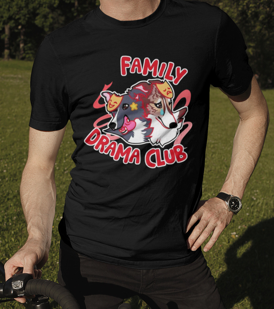 FAMILY DRAMA CLUB Dog Faces With Theater Masks T-Shirt