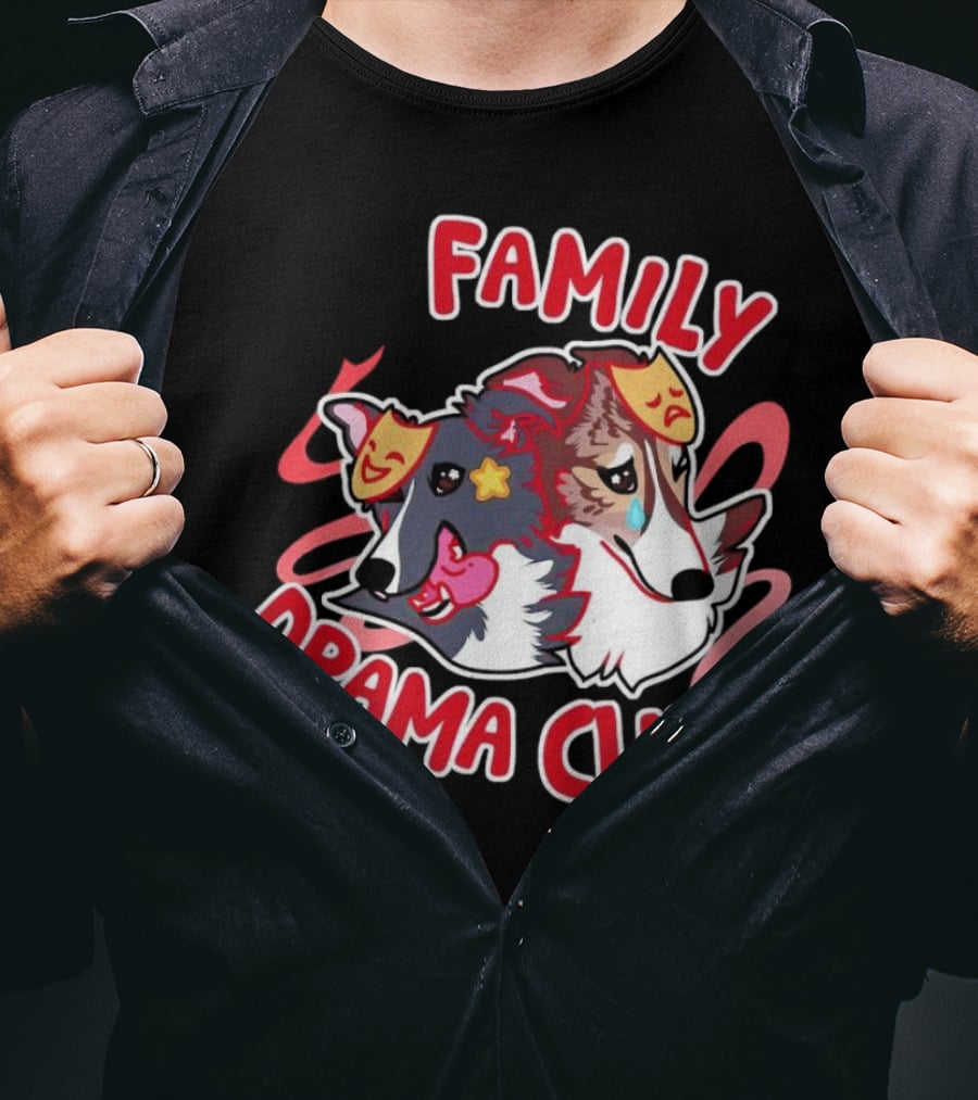 FAMILY DRAMA CLUB Dog Faces With Theater Masks T-Shirt