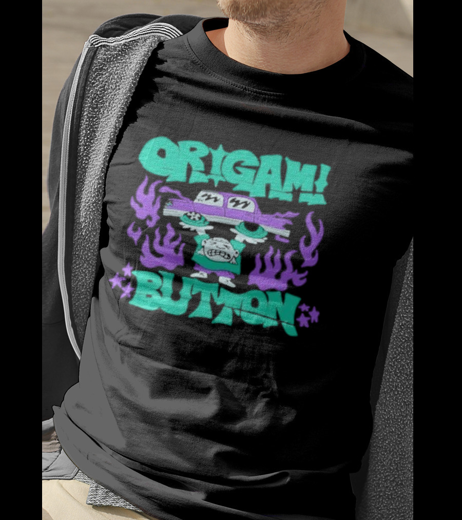 ORIGAMI BUTTON Car Guy Flame T-Shirt