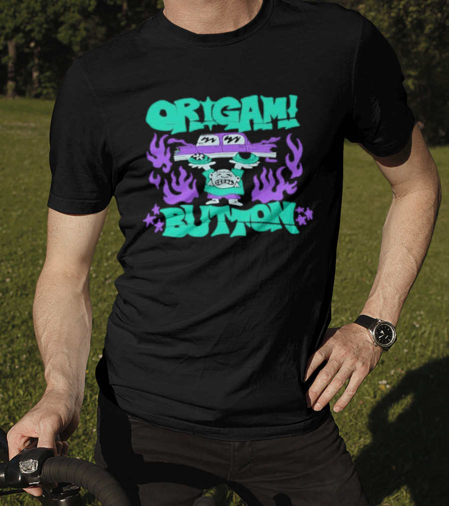 ORIGAMI BUTTON Car Guy Flame T-Shirt