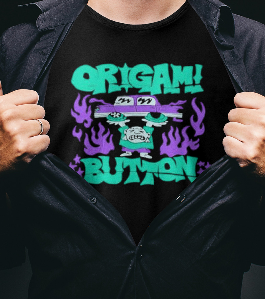 ORIGAMI BUTTON Car Guy Flame T-Shirt