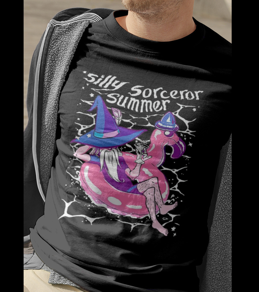 Silly Sorceror Summer Wizard In Flamingo Float With Sweet Tea T-Shirt