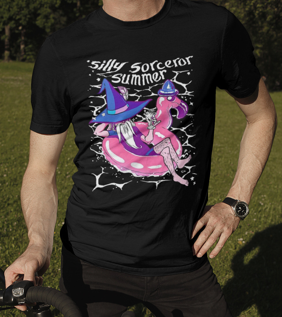 Silly Sorceror Summer Wizard In Flamingo Float With Sweet Tea T-Shirt