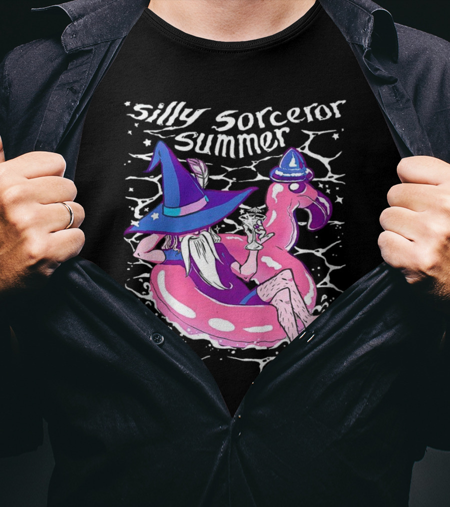 Silly Sorceror Summer Wizard In Flamingo Float With Sweet Tea T-Shirt