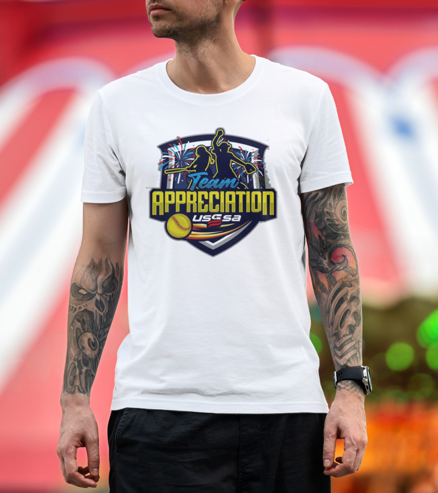 USSSA Indiana Fast Pitch Team Appreciation 2024 Celebration Logo with Fireworks and Softball T-Shirt