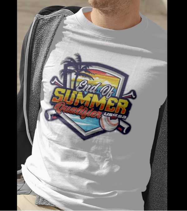 End Of Summer Qualifier USSSA South Carolina Baseball 2024 Palm Tree Beach Sunset T-Shirt