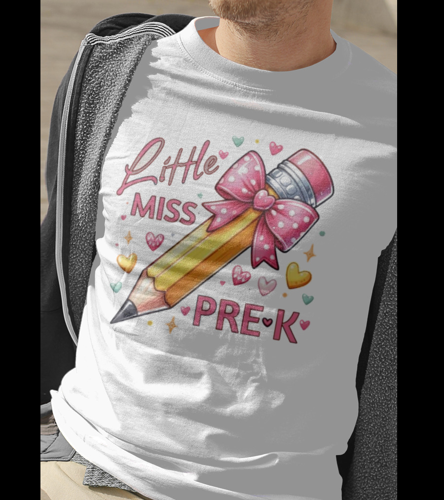 Little Miss Pre-K Pencil With Pink Bow And Hearts T-Shirt