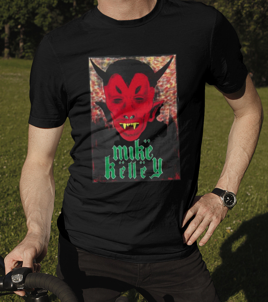 Mike Kelley Satan's Nostrils Devil Face Red With Green Gothic Text T-Shirt