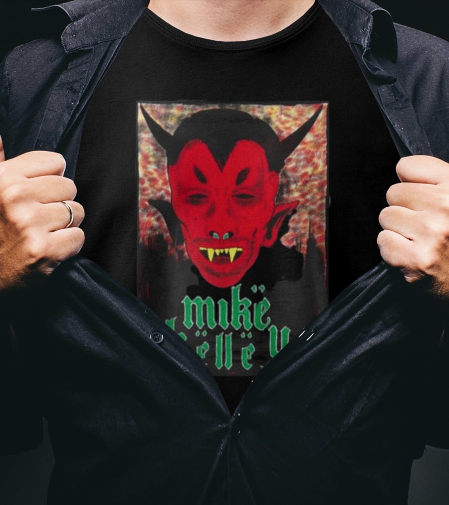 Mike Kelley Satan's Nostrils Devil Face Red With Green Gothic Text T-Shirt