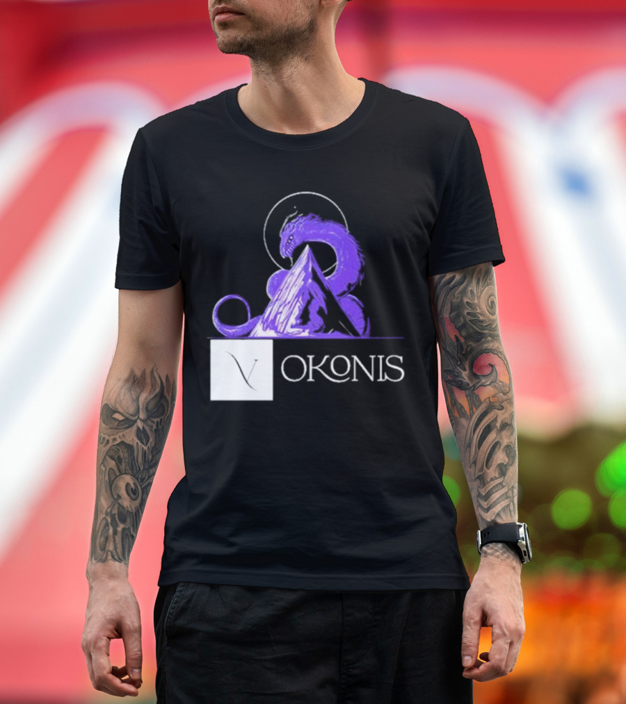 Vokonis Purple Dragon Coiled on Mountain Peak with Crescent Moon T-Shirt