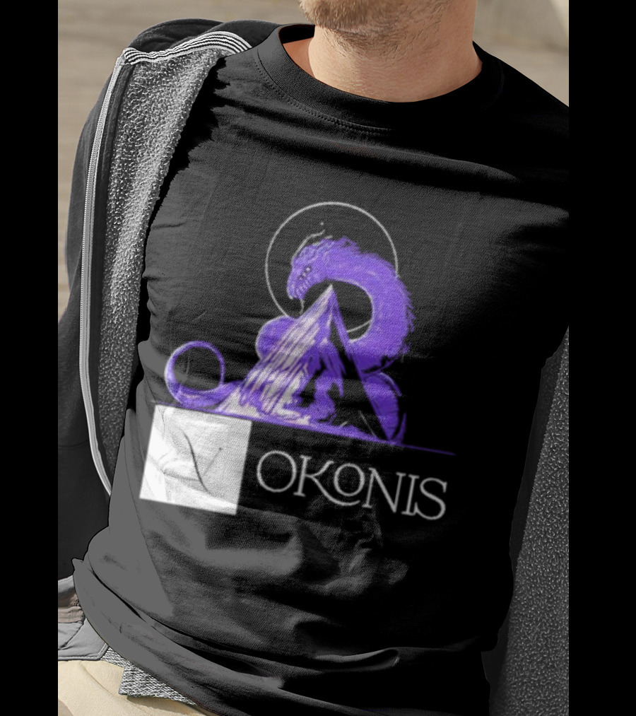 Vokonis Purple Dragon Coiled On Mountain Peak With Crescent Moon T-Shirt
