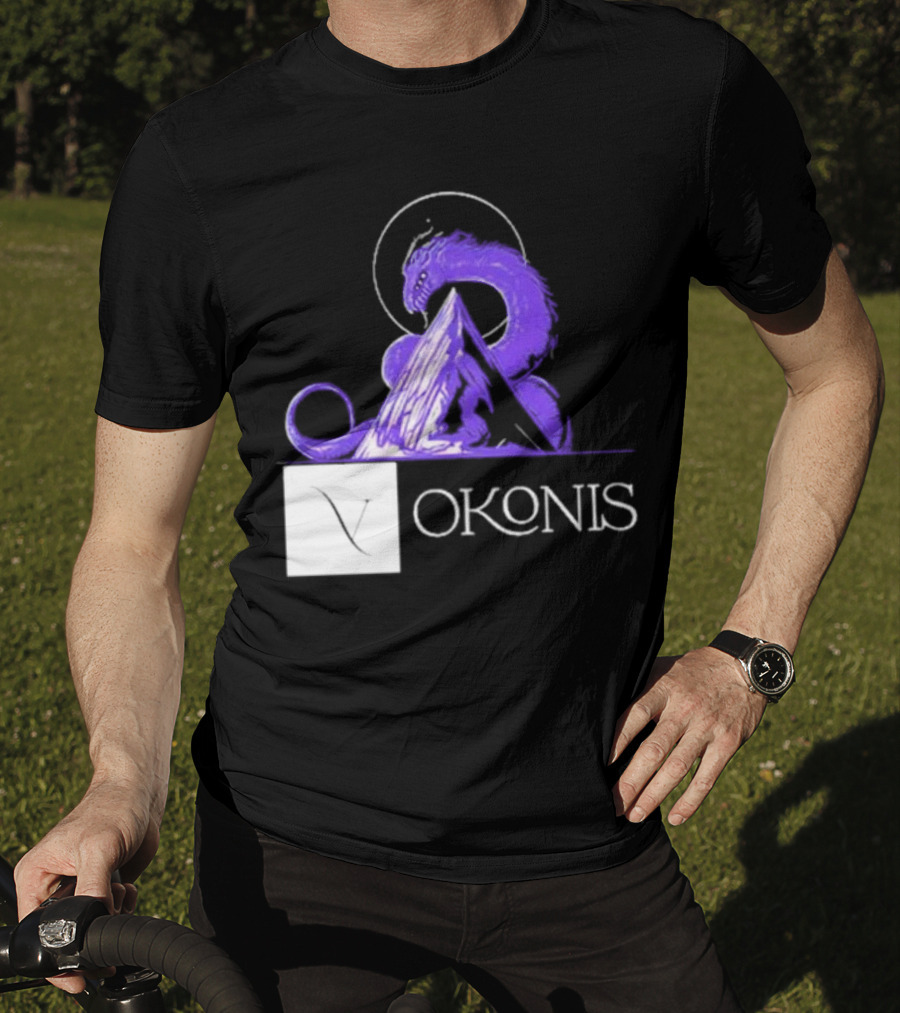 Vokonis Purple Dragon Coiled On Mountain Peak With Crescent Moon T-Shirt