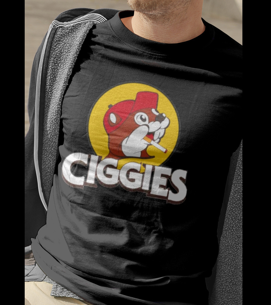 Ciggies Beanie Cap Cartoon Rodent Smoking T-Shirt