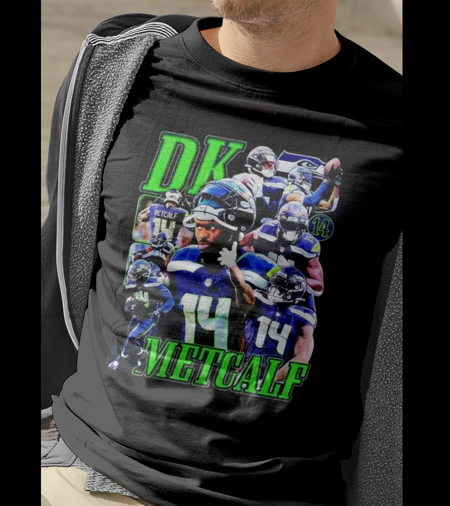 DK Metcalf Seattle Seahawks 14 Retro NFL Player Action Collage T-Shirt