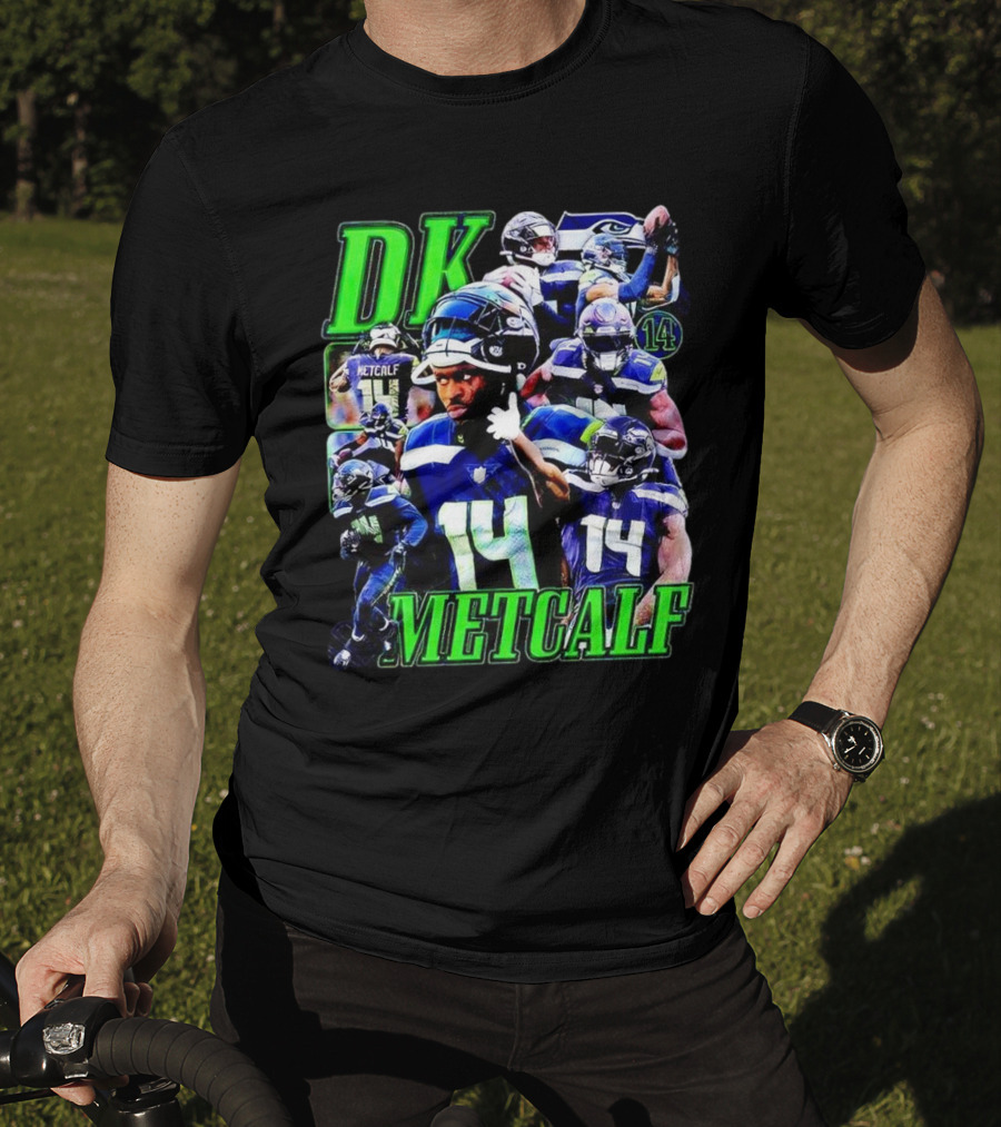 DK Metcalf Seattle Seahawks 14 Retro NFL Player Action Collage T-Shirt