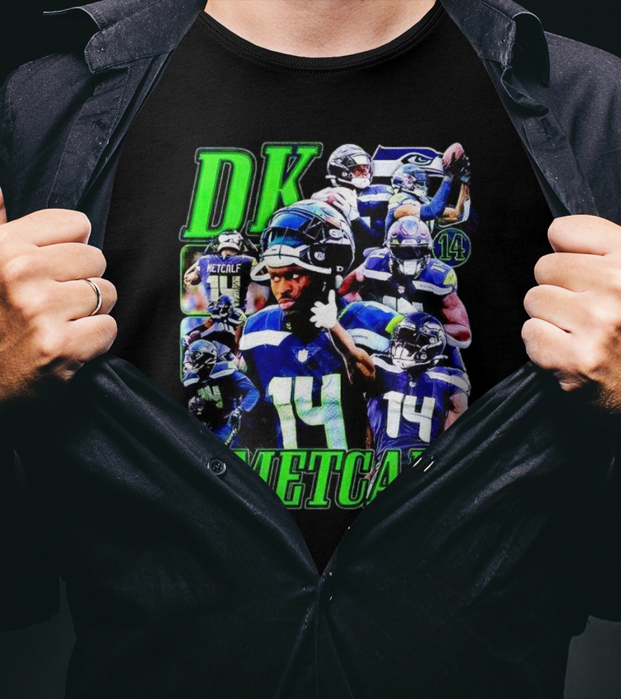 DK Metcalf Seattle Seahawks 14 Retro NFL Player Action Collage T-Shirt
