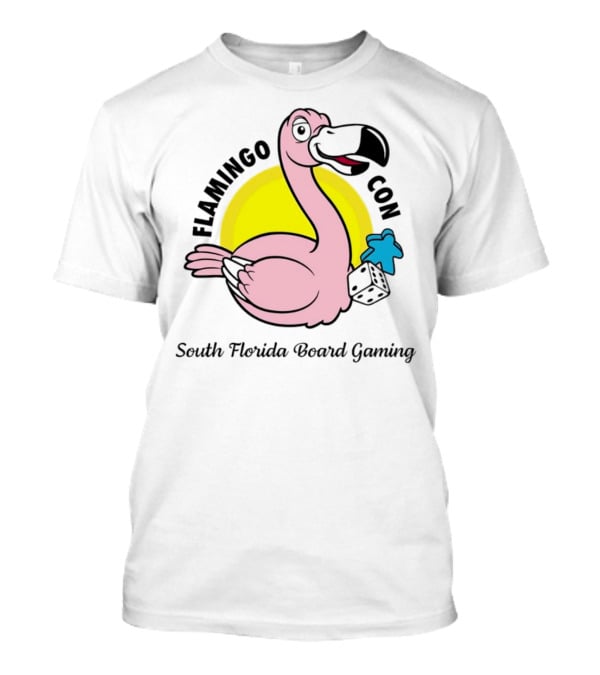 FlamingoCon South Florida Board Gaming Event With Dice And Meeple T-Shirt