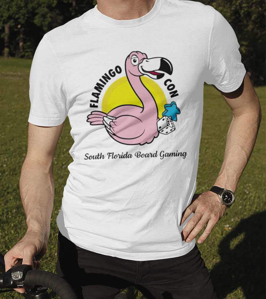FlamingoCon South Florida Board Gaming Event With Dice And Meeple T-Shirt