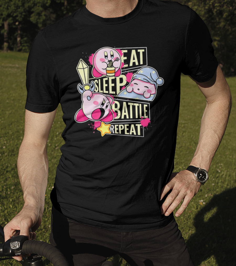 Kirby Eat Sleep Battle Repeat Game Life T-Shirt